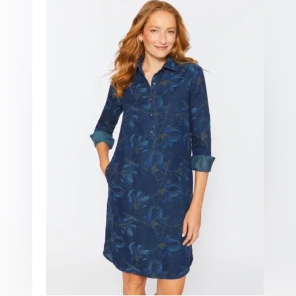 J. McLaughlin Amara Denim Floral
Jacquard Shirt Dress Pockets xs